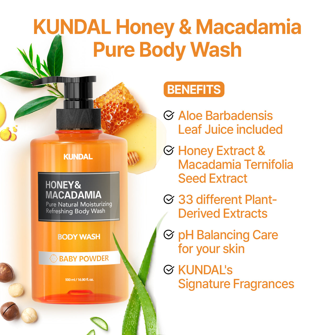 Honey & Macadamia Pure Body Wash, Cherry Blossom 500ml
