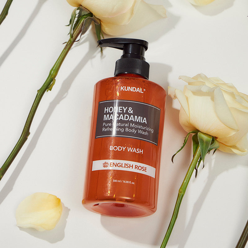 Honey & Macadamia Pure Body Wash, English Rose 500ml